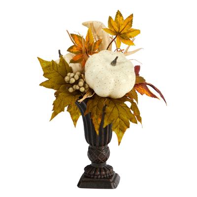 13" Fall Pumpkin and Berries Artificial Autumn Arrangement in Decorative Urn
