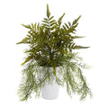 13" Fern and Tillandsia Moss Artificial Plant in White Planter