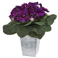 13" Gloxinia Artificial Plant in Embossed White Planter