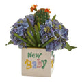 13" Hydrangea and Cactus Artificial Arrangement in “New Baby" Vase