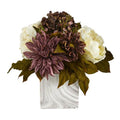 13" Peony, Hydrangea and Dahlia Artificial Arrangement in Marble Finished Vase