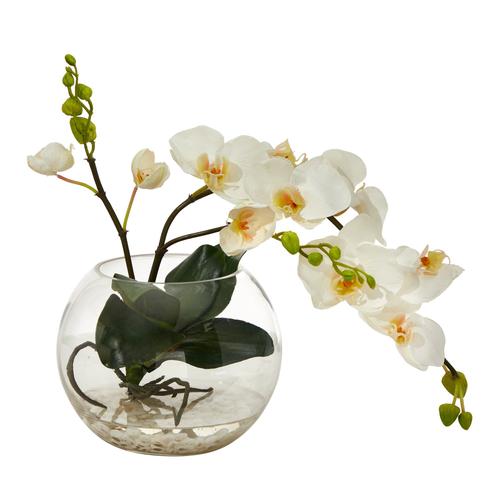13" Phalaenopsis Orchid Artificial Arrangement in Glass Vase