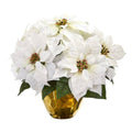 13" Poinsettia Artificial Arrangement in Designer Gold Vase