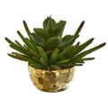 13" Succulent Artificial Plant in Gold Bowl