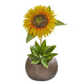 13" Sunflower and Agave Artificial Arrangement in Stone Vase
