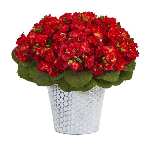 13" Violet Artificial Plant in Embossed White Planter