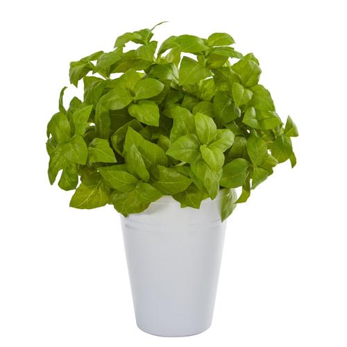 14" Basil Artificial Plant in White Planter