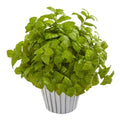 14" Basil Artificial Plant in White Planter with Silver Trimming