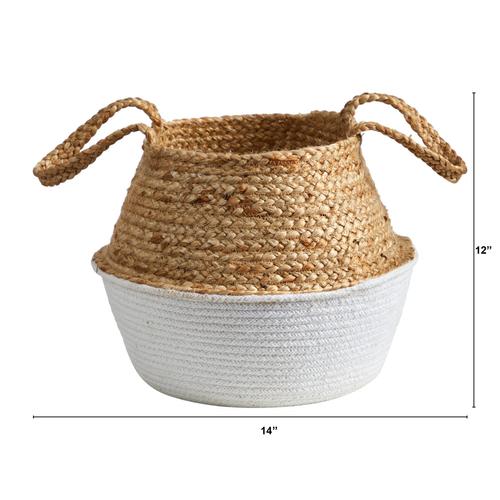 14" Boho Chic Handmade Cotton & Jute White Woven Planter