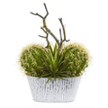 14" Cactus and Agave Succulent Artificial Plant in White Tin Planter