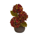 14" Fall Hydrangea Artificial Arrangement in Stone Vase