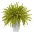 14" Fern Artificial Plant in Embossed White Planter