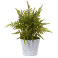 14" Fern Artificial Plant in Embossed White Tin Planter