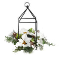 14" Holiday White Poinsettia, Berries and Pine Cone Metal Candle Holder Table Christmas Artificial Arrangement
