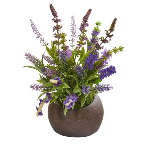 14" Lavender Artificial Arrangement in Stone Vase