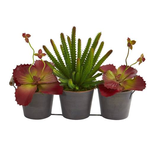 14" Mix Succulent Artificial Plant in Trio Metal Planter
