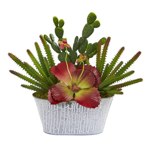 14" Mixed Succulent Artificial Plant in White Tin Planter