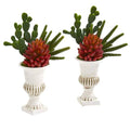 14" Mixed Succulent Artificial Plant in White Urn (Set of 2)