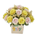 14" Rose and Gypsophillia Artificial Arrangement in “New Baby" Vase