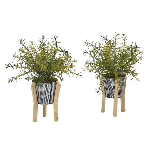 14" Rosemary Artificial Plant in Tin Planter with Legs (Set of 2)