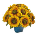 14" Sunflower Artificial Arrangement in Blue Vase