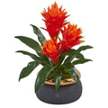 14" Triple Bromeliad Artificial Plant in Stoneware Planter