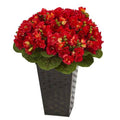14" Violet Artificial Plant in Black Embossed Tin Planter