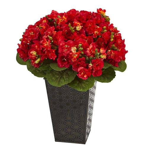 14" Violet Artificial Plant in Black Embossed Tin Planter
