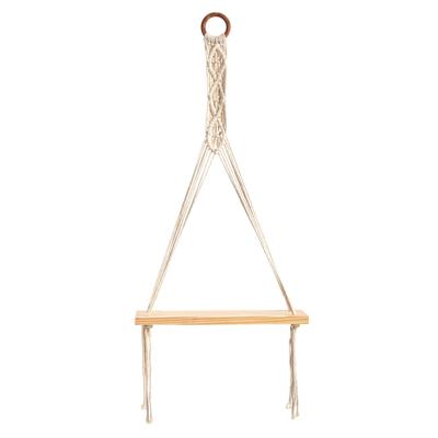 14" x 24" Handmade Macrame Wall Hanging with Wooden Shelf