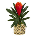 15" Bromeliad Artificial Plant in Gold Planter