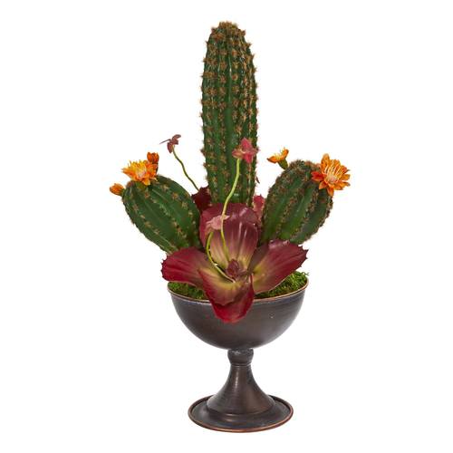 15" Cactus Artificial Plant in Metal Chalice