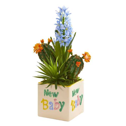 15" Hyacinth and Succulent Artificial Plant in “New Baby" Planter