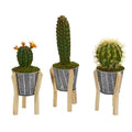 15" Mixed Cactus Artificial Plant in Tin Planter with Legs (Set of 3)