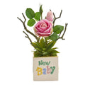 15" Rose and Agave Artificial Arrangement in “New Baby" Vase