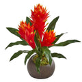 15" Triple Bromeliad Artificial Plant in Stone Planter