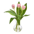 15" Tulip Artificial Arrangement in Glass Vase
