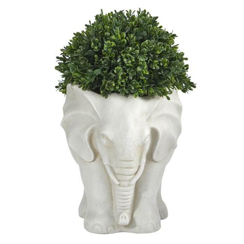 16" Boxwood Topiary Artificial Plant in Elephant Shaped Planter UV Resistant (Indoor/Outdoor)