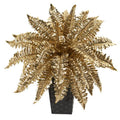 16" Golden Boston Fern Artificial Plant in Embossed Black Planter