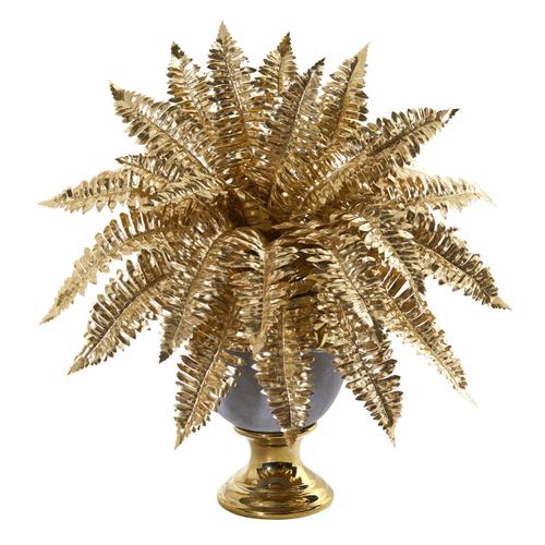 16" Golden Boston Fern Artificial Plant in Stoneware Urn with Gold Trimming