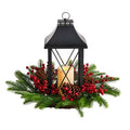 16" Holiday Christmas Berries, Pinecones and Greenery with Lantern and Included LED Candle Artificial Table Arrangement