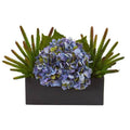 16" Hydrangea and Succulent Artificial Arrangement in Matte Black Vase