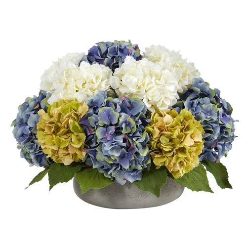 16" Hydrangea Artificial Arrangement in Gray Vase
