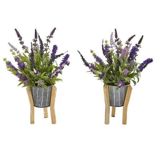16" Lavender Artificial Plant in Tin Planter with Legs (Set of 2)