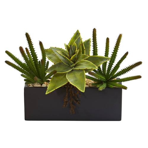 16" Mixed Succulent Artificial Plant in Black Planter