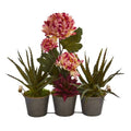 16" Mum and Succulent Artificial Arrangement in Trio Metal Planter