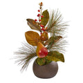 16" Pear, Pine and Magnolia Leaf Artificial Arrangement in Stone Vase
