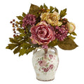 16" Peony Artificial Arrangement in Flower Print Jar