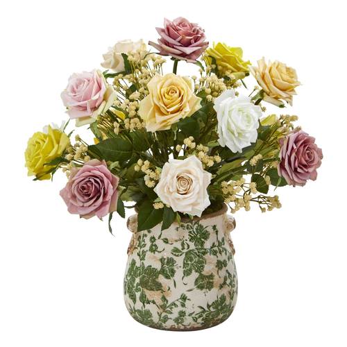 16" Rose and Gypsophila Artificial Arrangement in Floral Vase