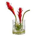 16" Star Bromeliad Artificial Arrangement in Glass Vase