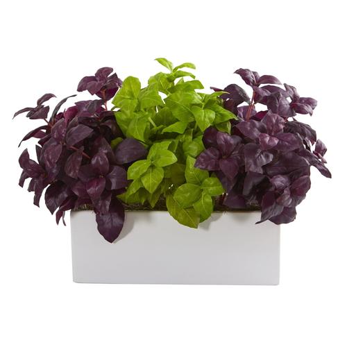 17" Basil Artificial Plant in White Planter
